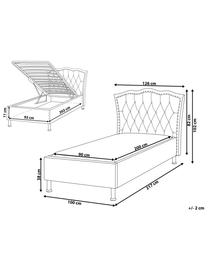 Beliani - Cama de solteiro com arrumação em veludo creme 90 x 200 cm METZ