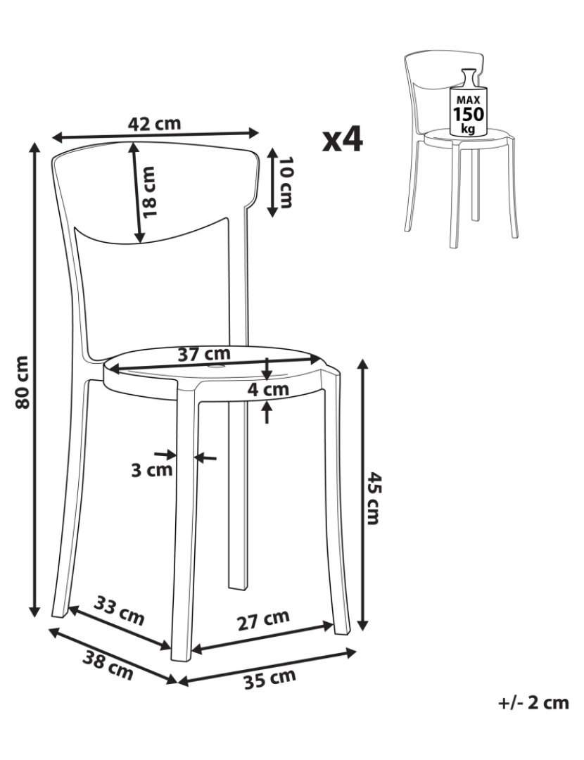 Beliani - Cadeira de jardim Conjunto de 4 Material sintético Cinzento escuro VIESTE