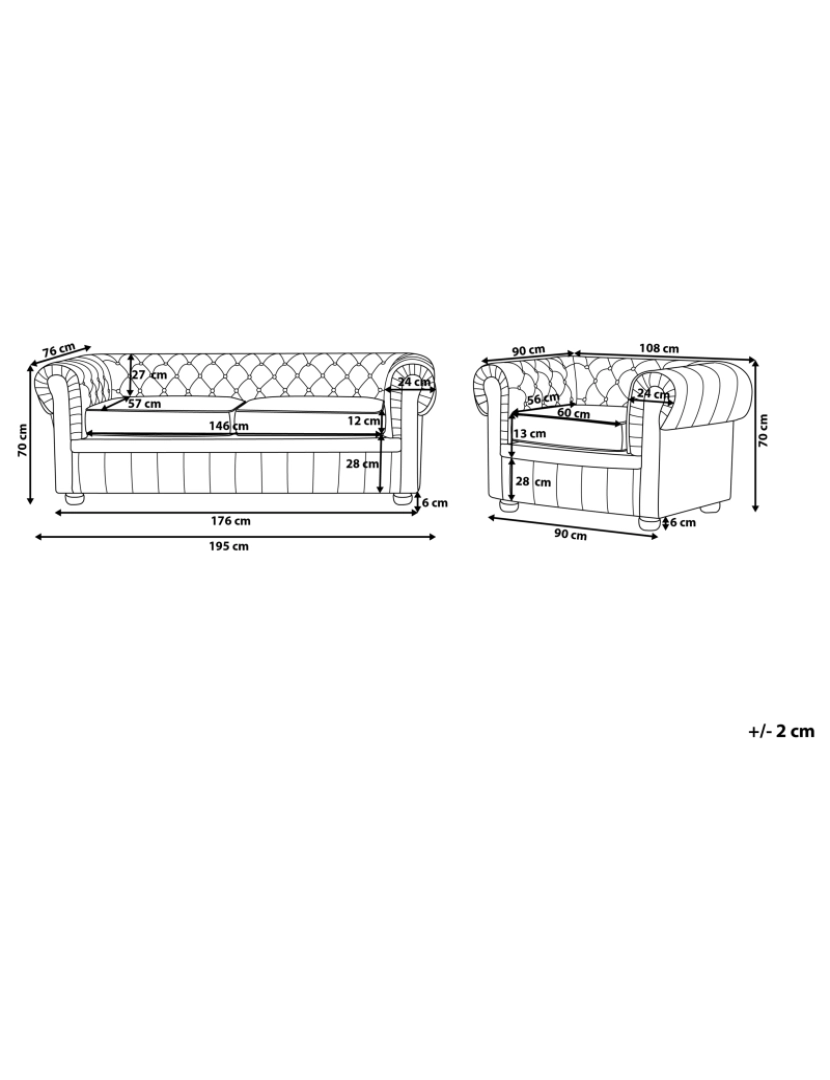 imagem de Conjunto de sofás com 4 lugares em pele creme CHESTERFIELD1