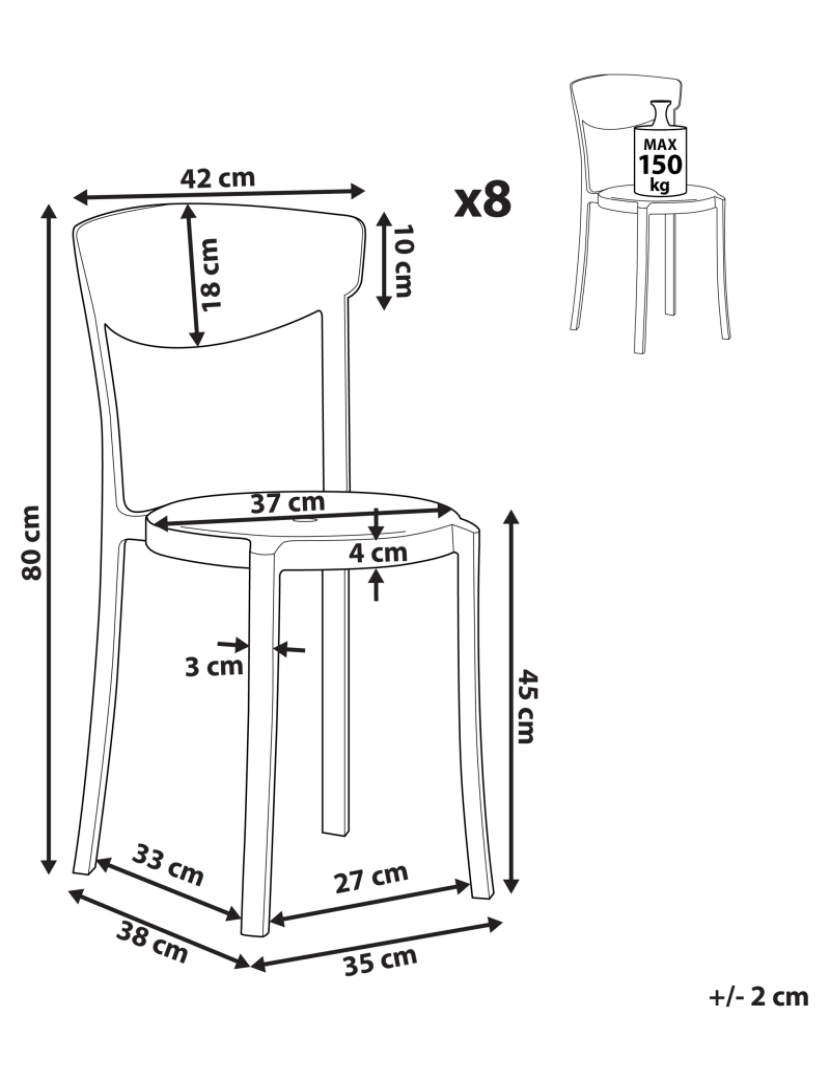 Beliani - Cadeira de jardim Conjunto de 8 Material sintético Cinzento claro VIESTE