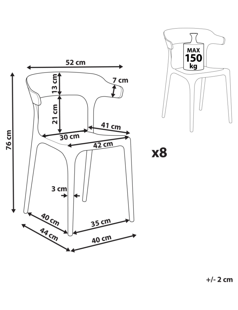 Beliani - Cadeira de jardim Conjunto de 8 Material sintético Cinzento escuro GUBBIO