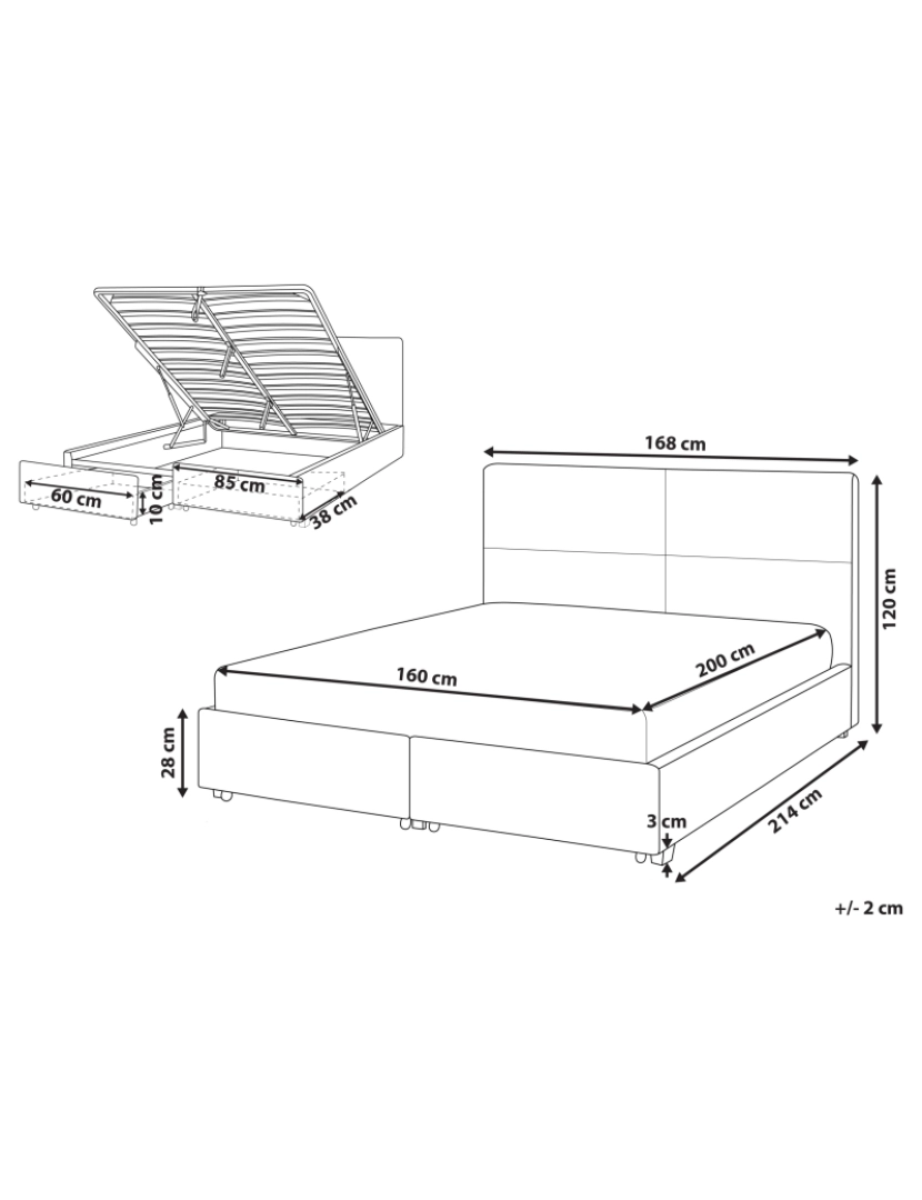 Beliani - Cama de casal com arrumação em veludo cinzento claro 160 x 200 cm VERNOYES