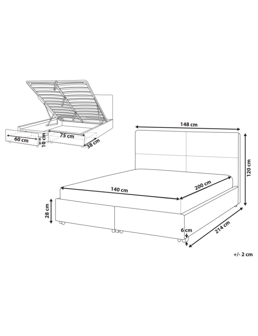 Beliani - Cama de casal com arrumação em veludo azul marinho 140 x 200 cm VERNOYES