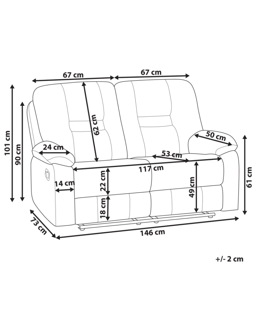 Beliani - Sofá de 2 lugares reclinável em pele sintética castanha BERGEN