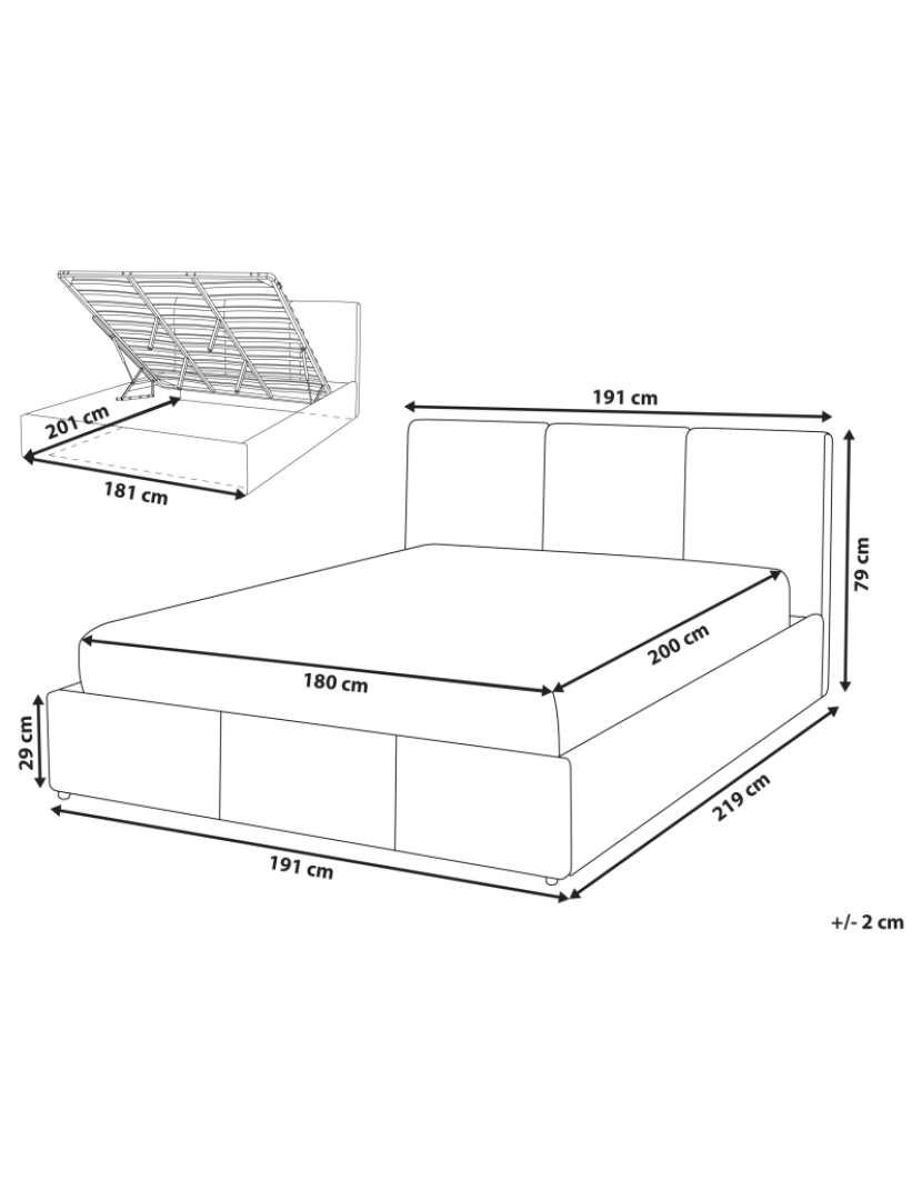 Beliani - Cama de casal com arrumação em veludo cinzento claro 180 x 200 cm BOUSSE