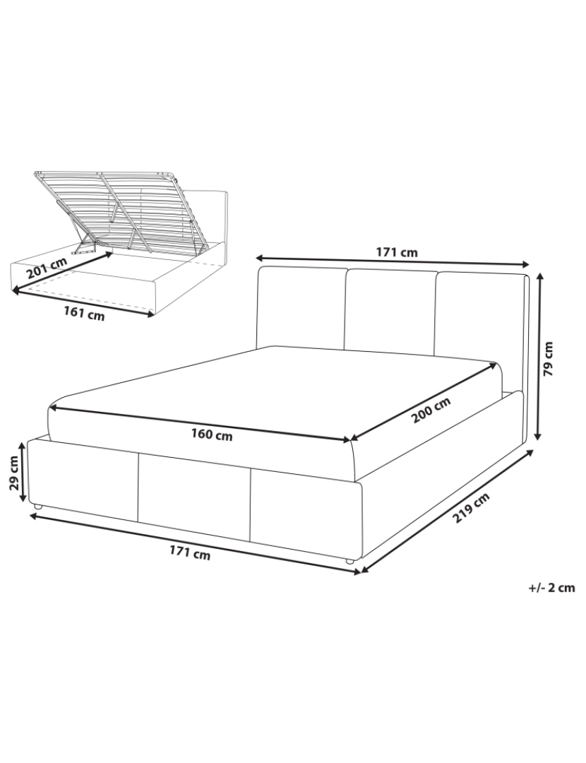 Beliani - Cama de casal com arrumação em veludo cinzento claro 160 x 200 cm BOUSSE