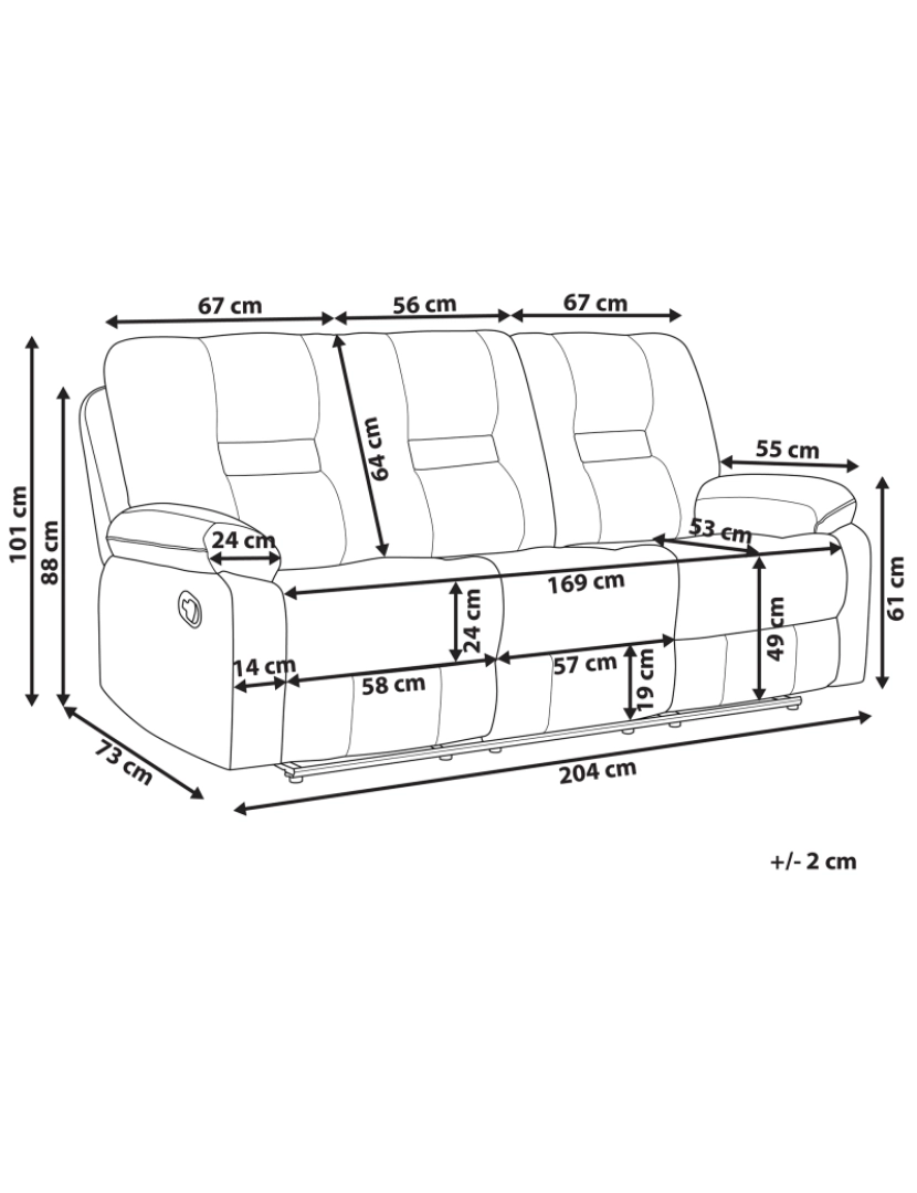 imagem de Sofá de 3 lugares reclinável em pele sintética castanha BERGEN1