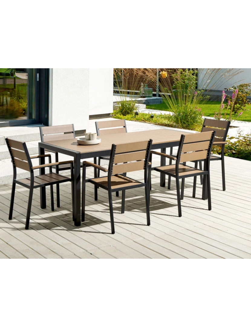 imagem de Mesa de jardim 180 x 90 cm Material sintético Castanho claro-preto VERNIO2