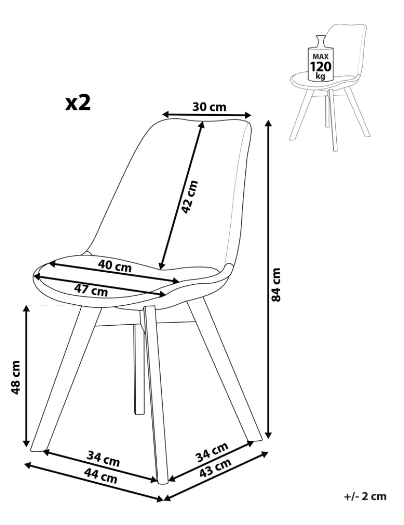 imagem de Cadeira de refeição Conjunto de 2 Branco DAKOTA1