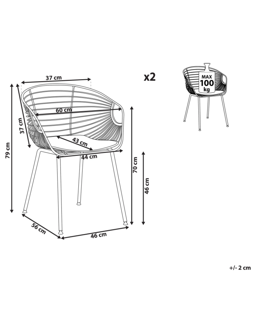 imagem de Cadeira de refeição Conjunto de 2 Metal Preto HOBACK1