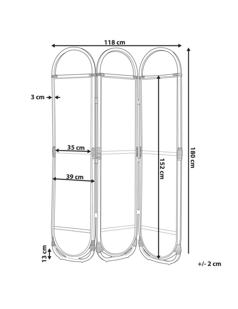 Beliani - Biombo com 3 painéis em rattan natural 118 x 180 cm CORTONA