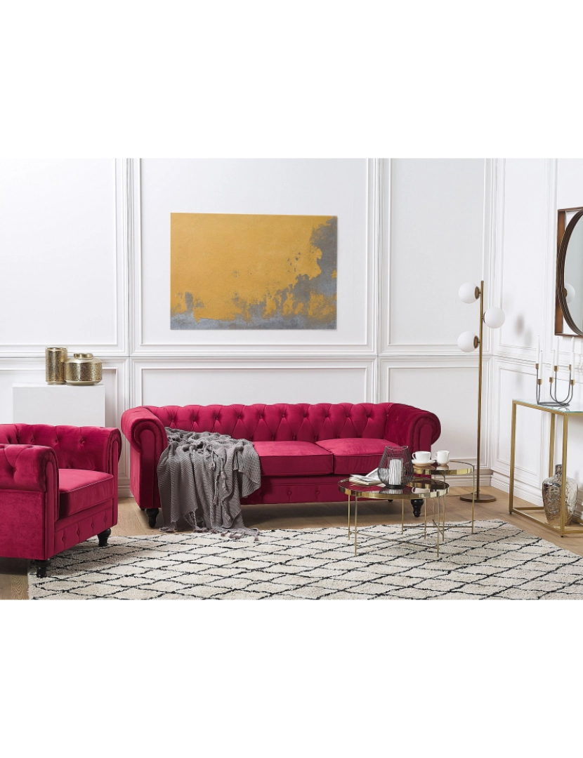 imagem de Conjunto de sofás com 4 lugares em veludo vermelho escuro CHESTERFIELD2