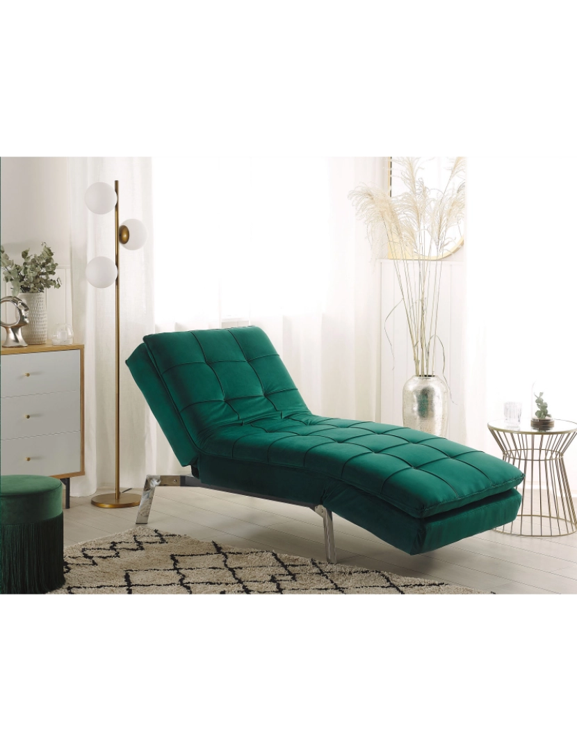 imagem de Chaise-longue ajustável em veludo verde esmeralda LOIRET2