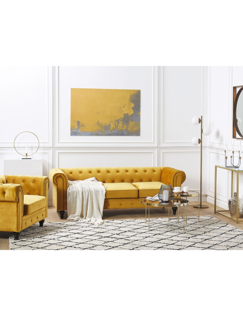 imagem de Conjunto de sofás com 4 lugares em veludo amarelo mostarda CHESTERFIELD2