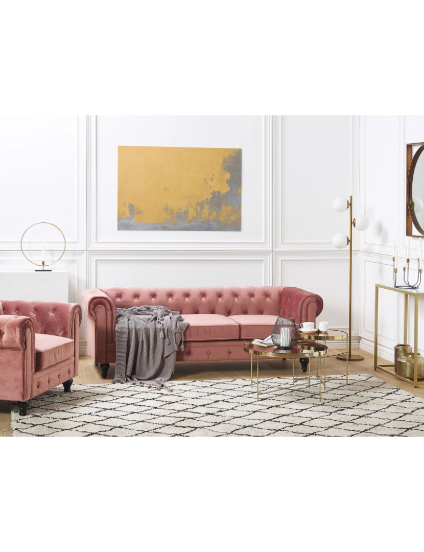 imagem de Conjunto de sofás com 4 lugares em veludo rosa CHESTERFIELD2