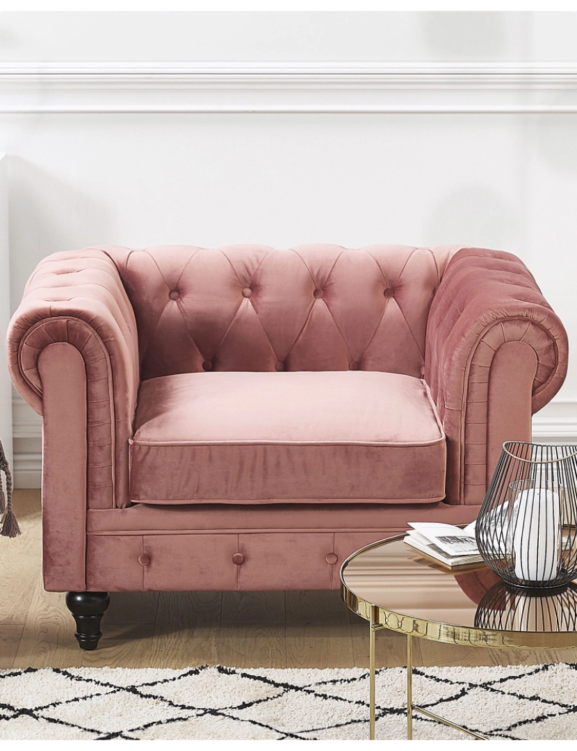 imagem de Veludo Poltrona Rosa CHESTERFIELD2