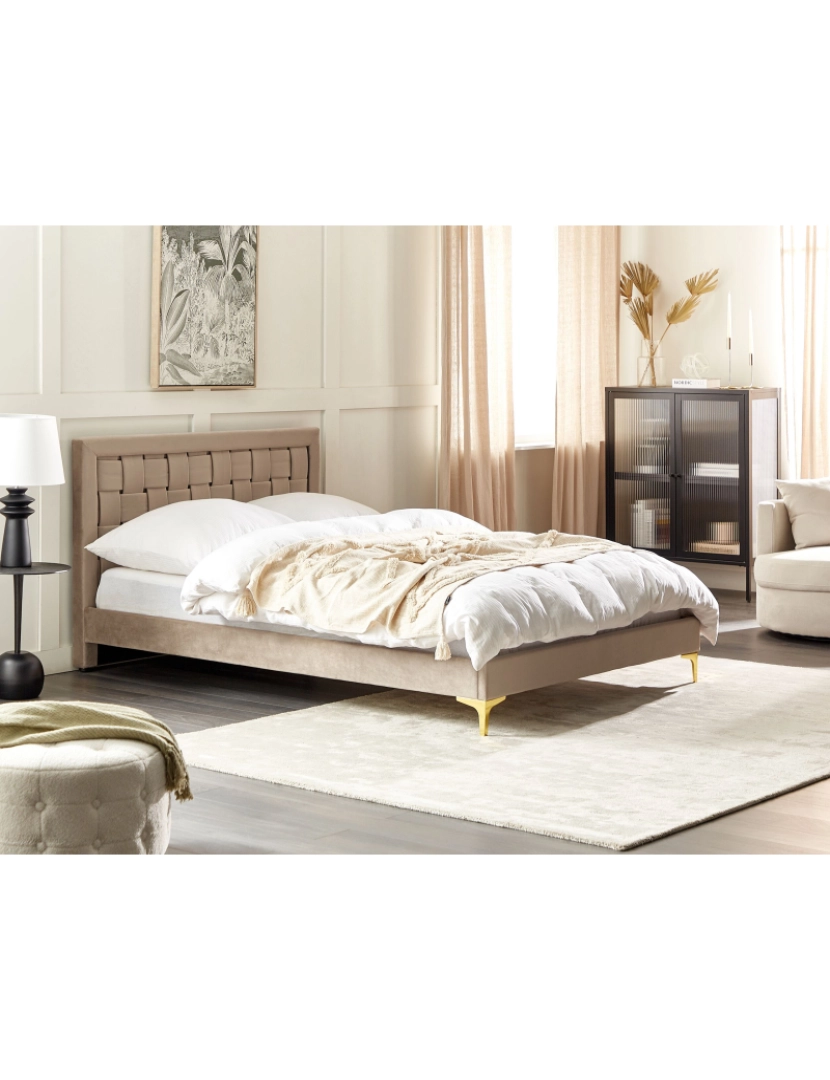 imagem de Cama de casal em veludo taupe 140 x 200 cm LIMOUX2