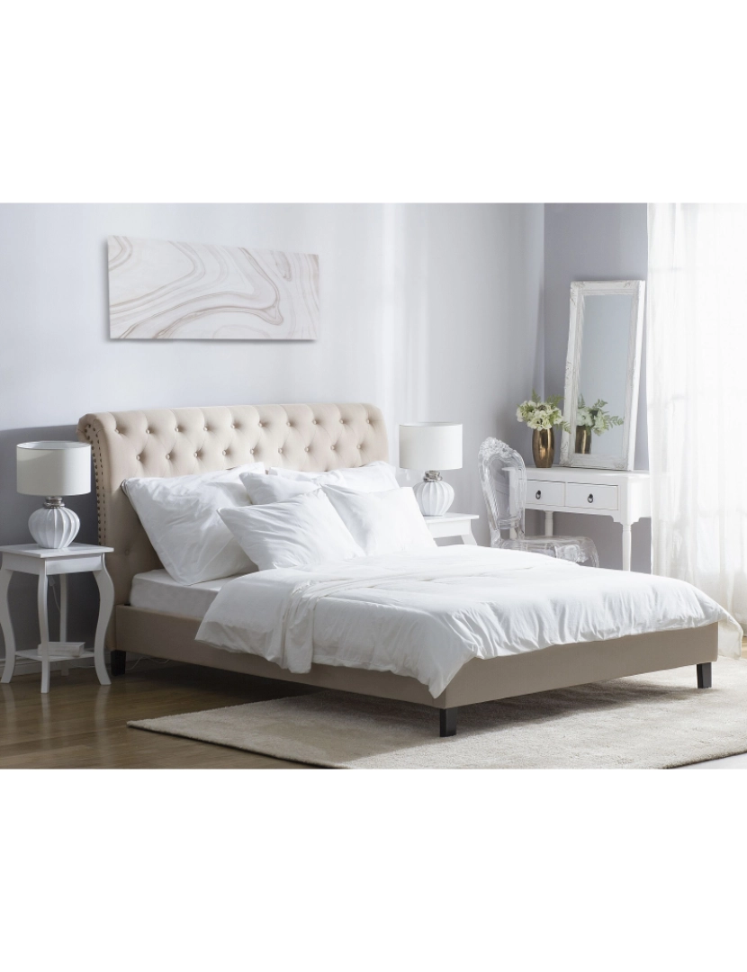 imagem de Cama de casal em tecido creme 180 x 200 cm REIMS2