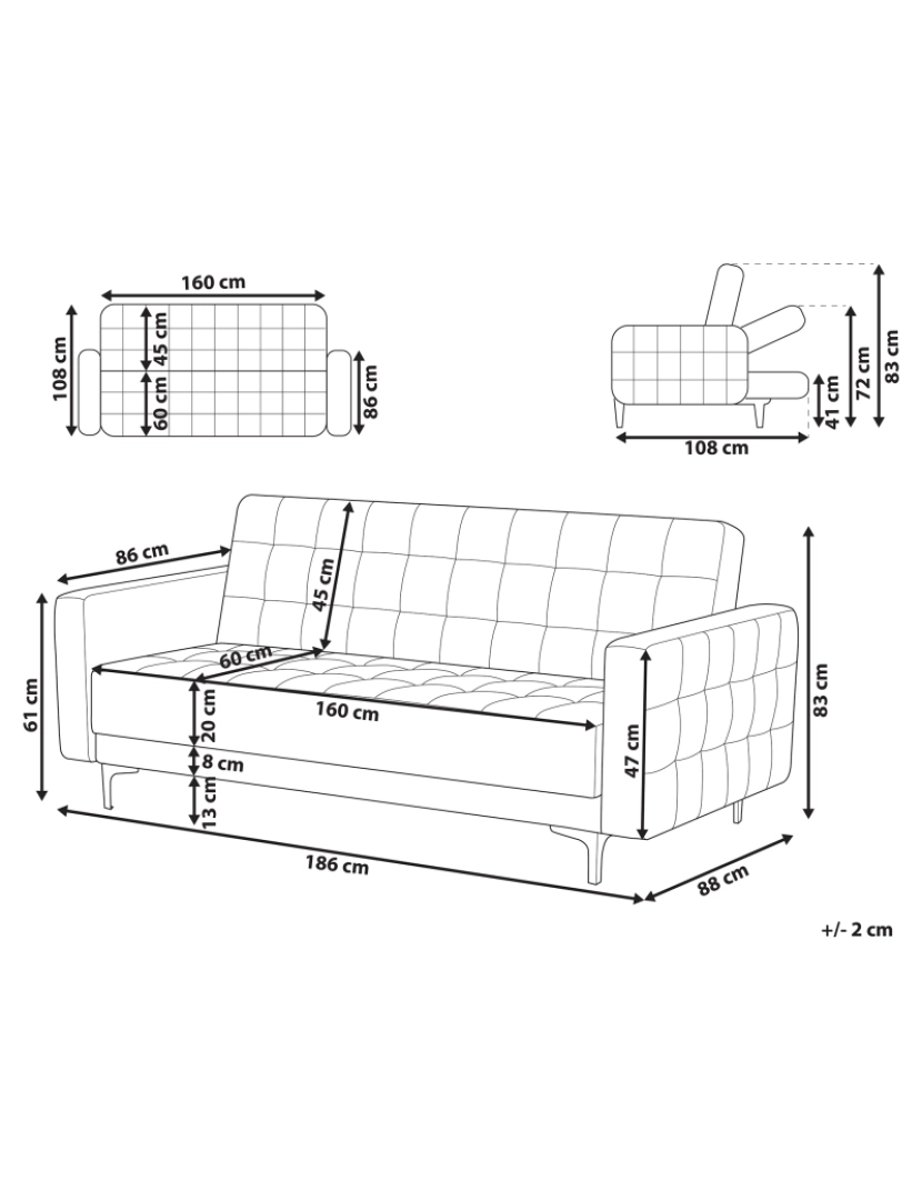 imagem de Sofá-cama de 3 lugares em pele sintética preta ABERDEEN1