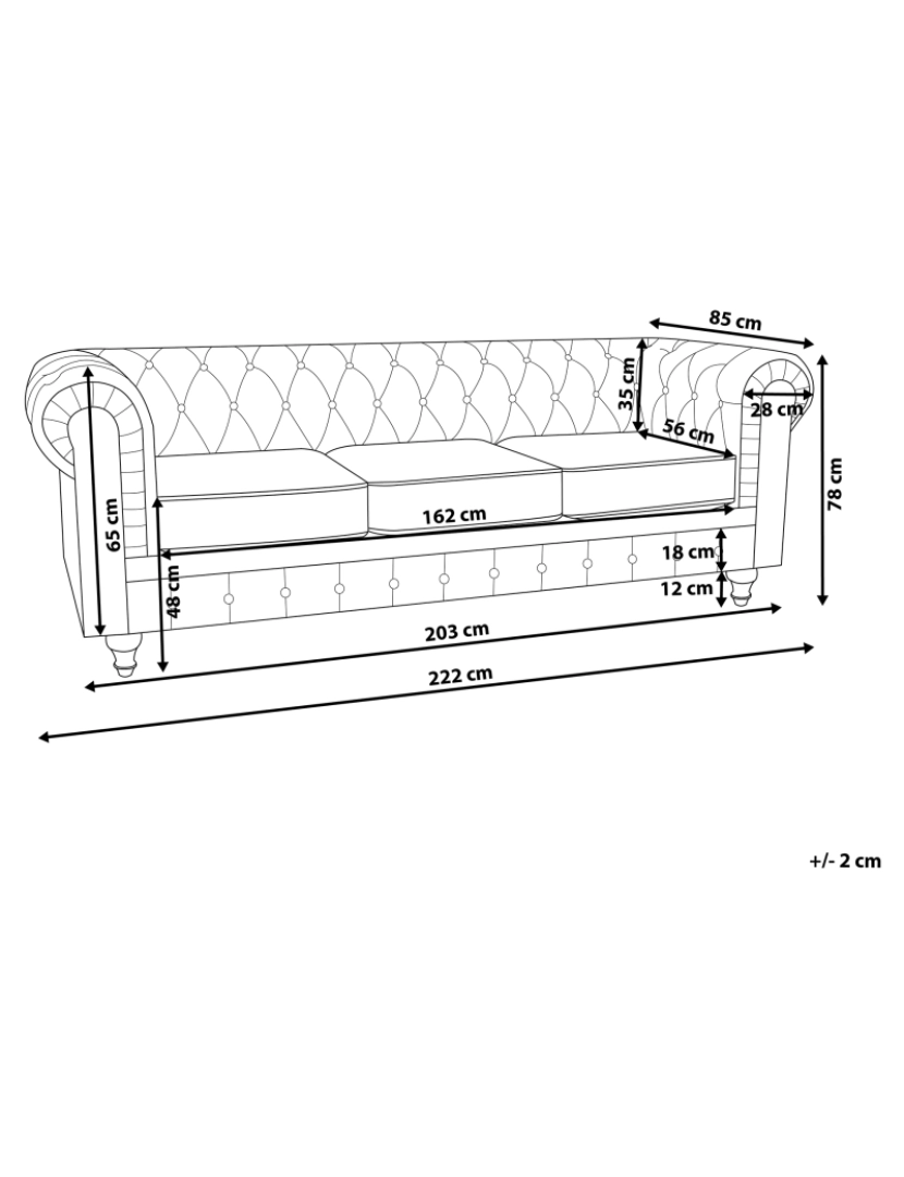 Beliani - Sofá de 3 lugares em tecido creme CHESTERFIELD BIG