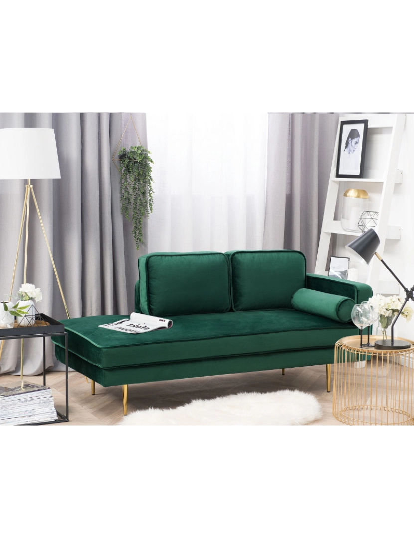 imagem de Chaise-longue à direita em veludo verde esmeralda MIRAMAS2