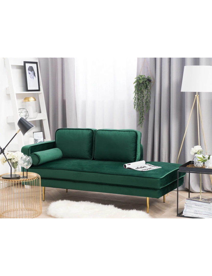 imagem de Chaise-longue à esquerda em veludo verde esmeralda MIRAMAS2