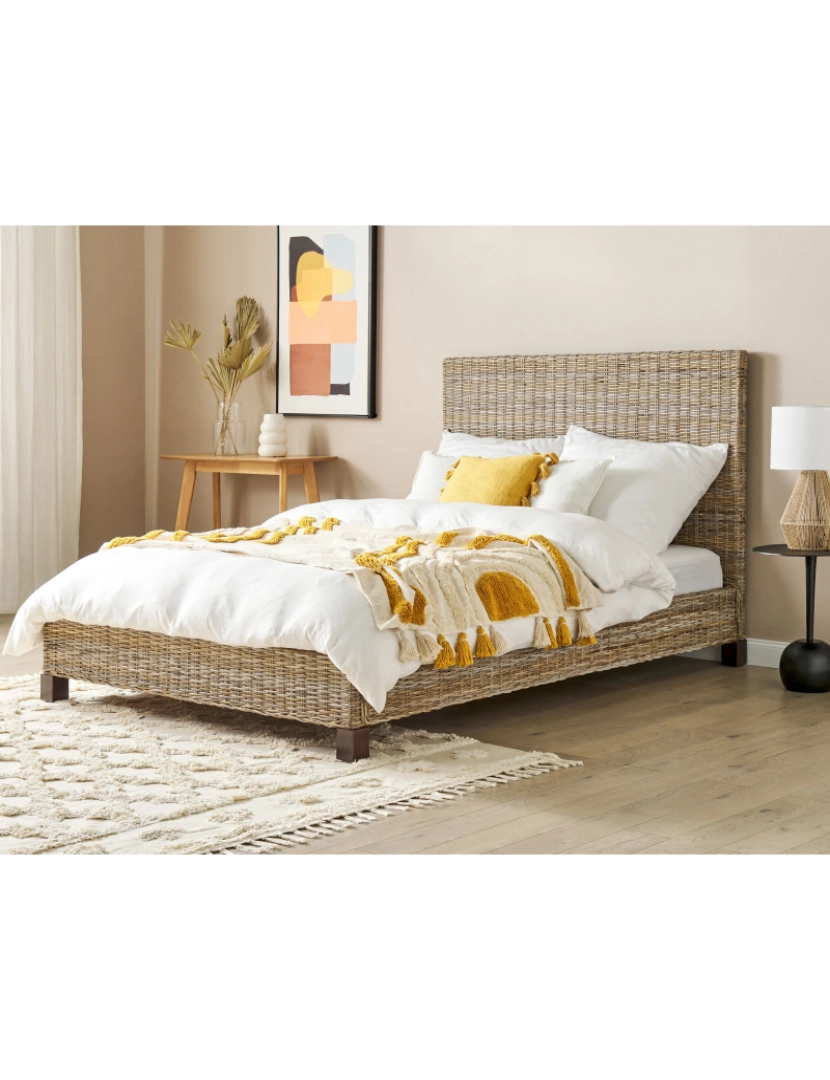 imagem de Cama de casal em rattan cor natural 140 x 200 cm SALBRIS2