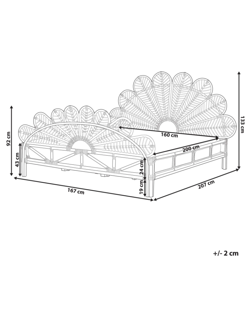 imagem de Cama de casal em rattan cor de madeira clara 160 x 200 cm FLORENTINE1