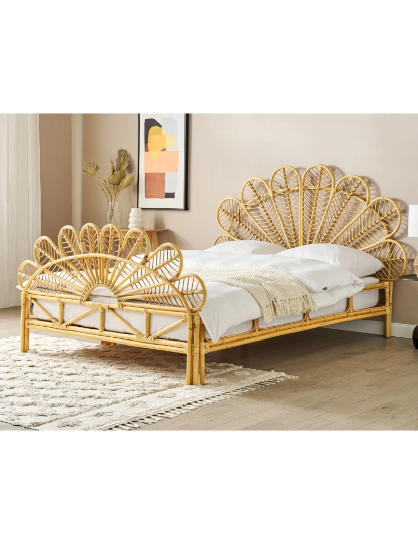 imagem de Cama de casal em rattan cor de madeira clara 160 x 200 cm FLORENTINE2