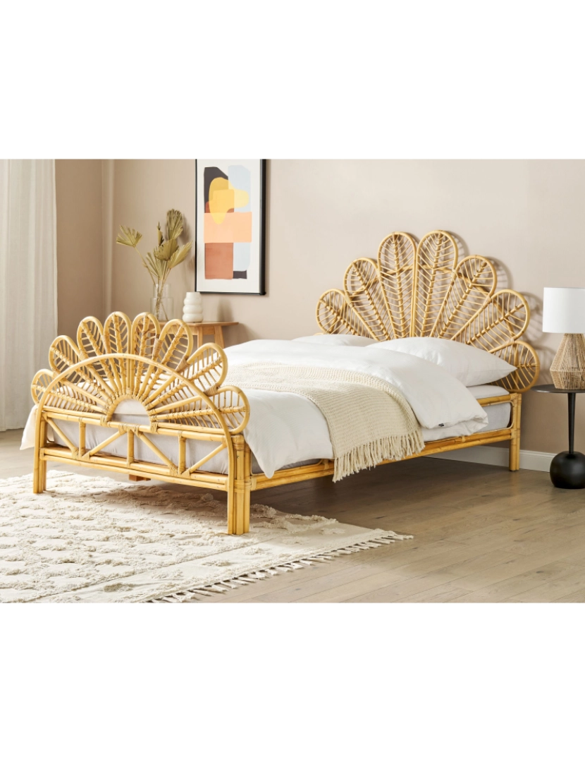 imagem de Cama de casal em rattan cor de madeira clara 140 x 200 cm FLORENTINE2