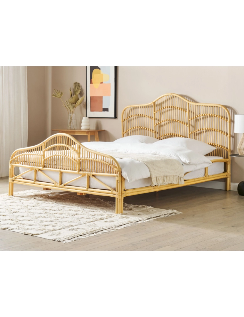 imagem de Cama de casal em rattan cor de madeira clara 180 x 200 cm DOMEYROT2