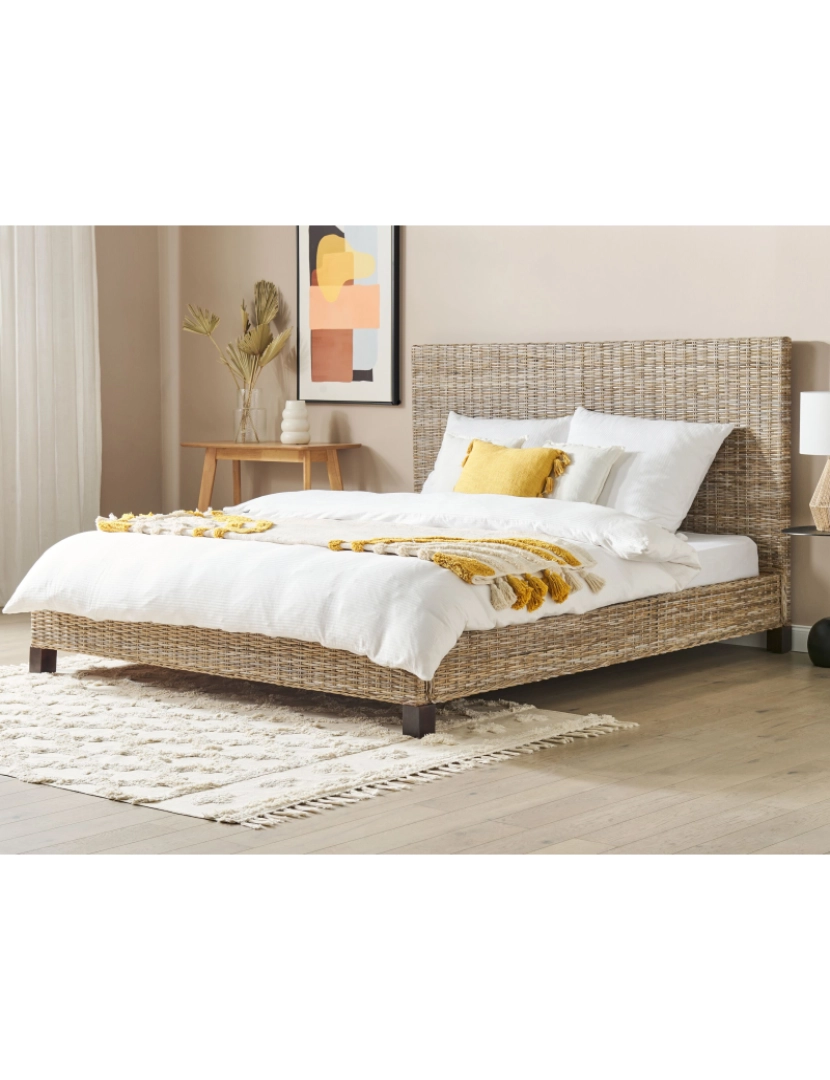 imagem de Cama de casal em rattan cor natural 180 x 200 cm SALBRIS2