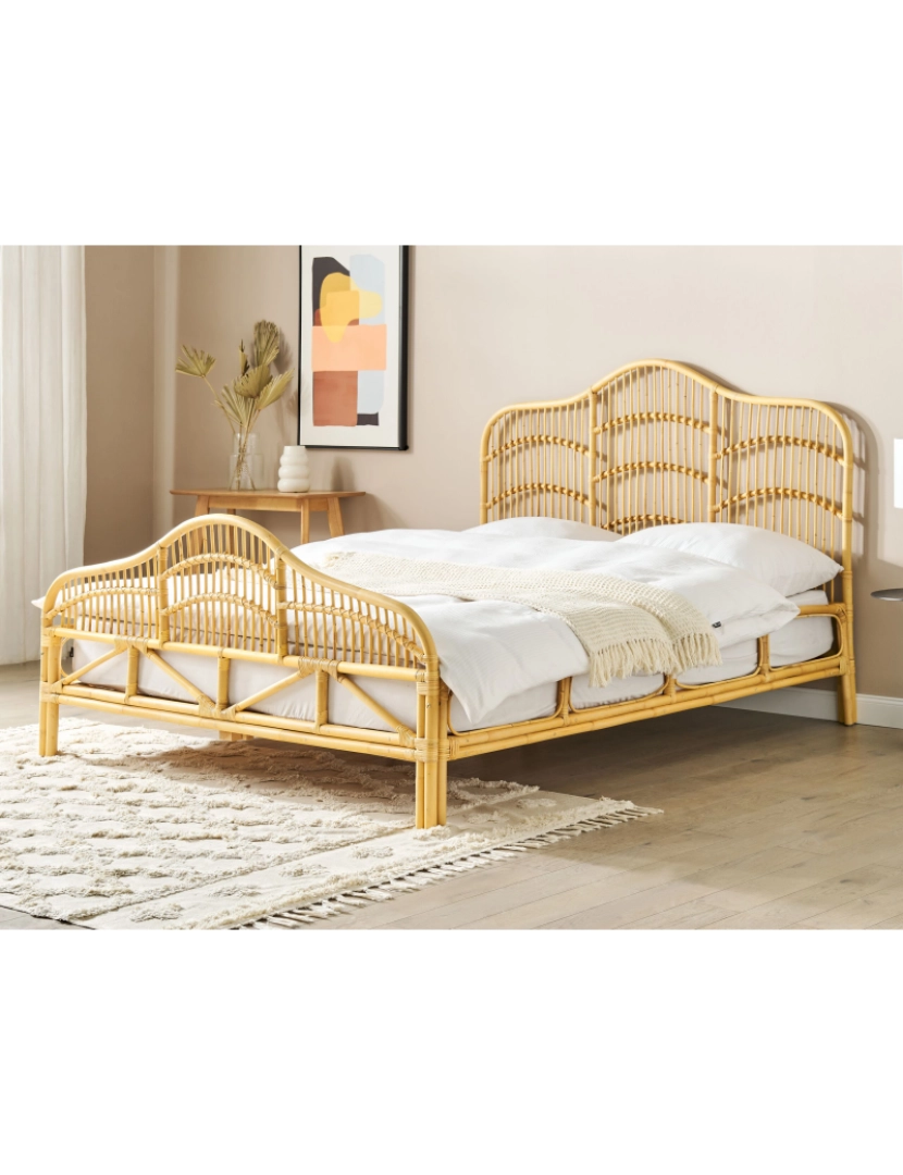 imagem de Cama de casal em rattan cor de madeira clara 160 x 200 cm DOMEYROT2