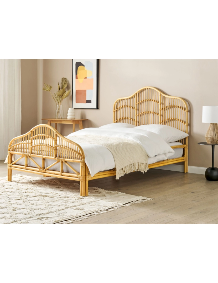 imagem de Cama de casal em rattan cor de madeira clara 140 x 200 cm DOMEYROT2