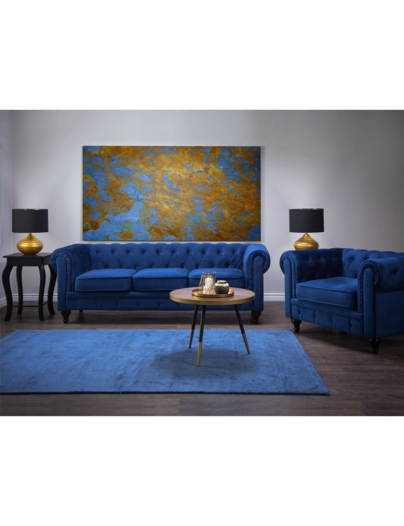 imagem de Conjunto de sofás com 4 lugares em veludo azul marinho CHESTERFIELD2