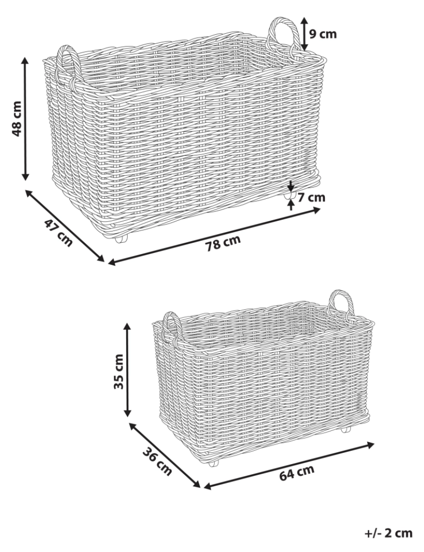 Beliani - Conjunto de 2 caixas em rattan natural com rodas KITIM