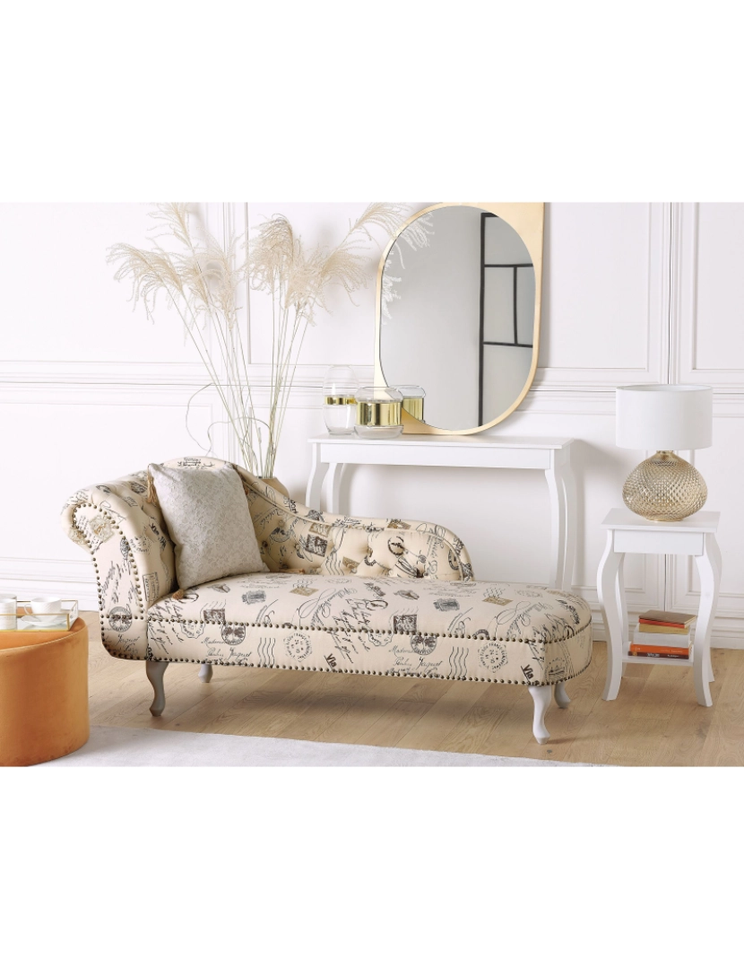 imagem de Chaise-longue à esquerda em tecido creme com padrão floral NIMES2