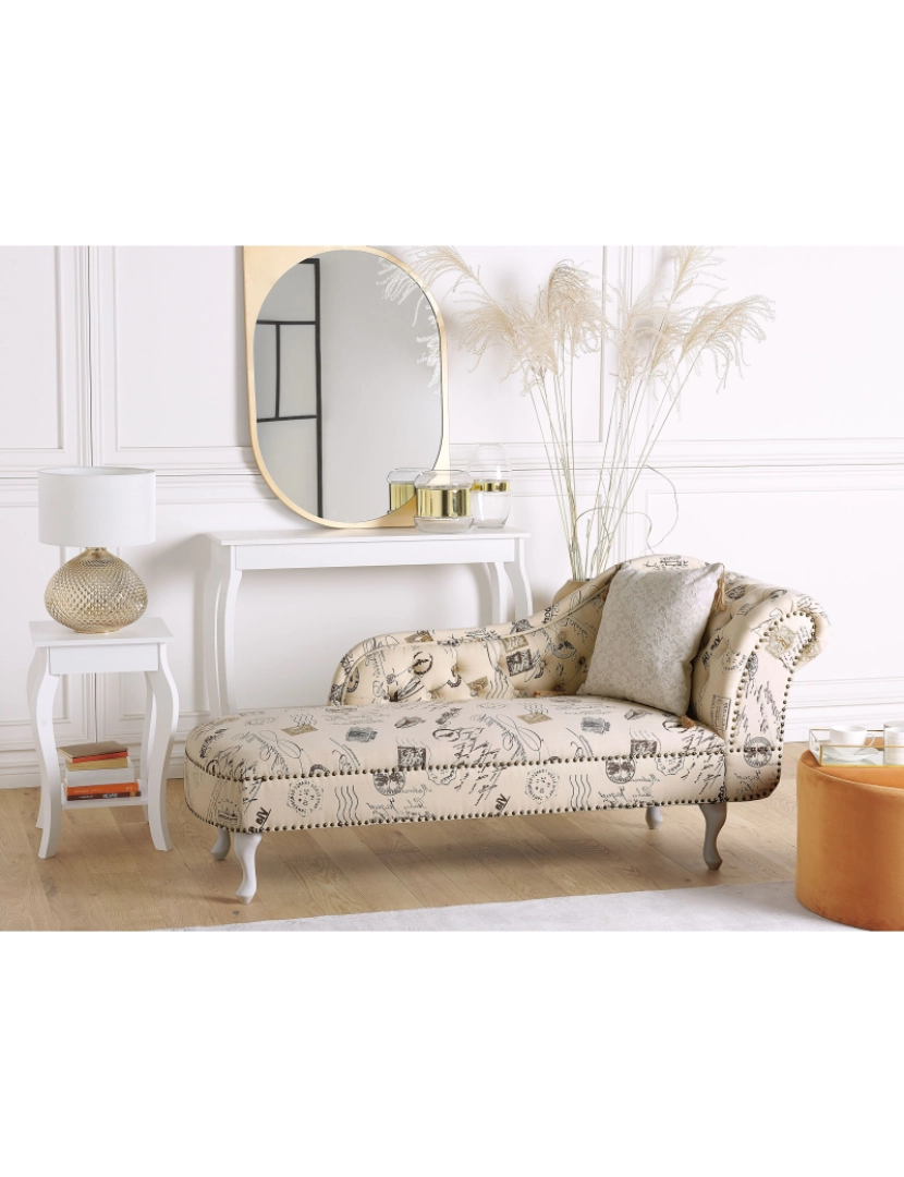 imagem de Chaise-longue à direita em tecido creme com padrão floral NIMES2