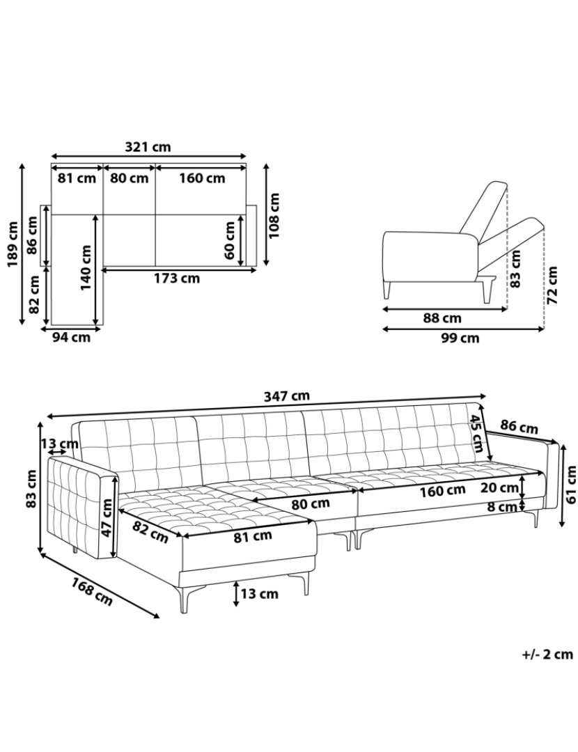 imagem de Sofá-cama de canto versão à direita de 5 lugares em pele sintética branca ABERDEEN1