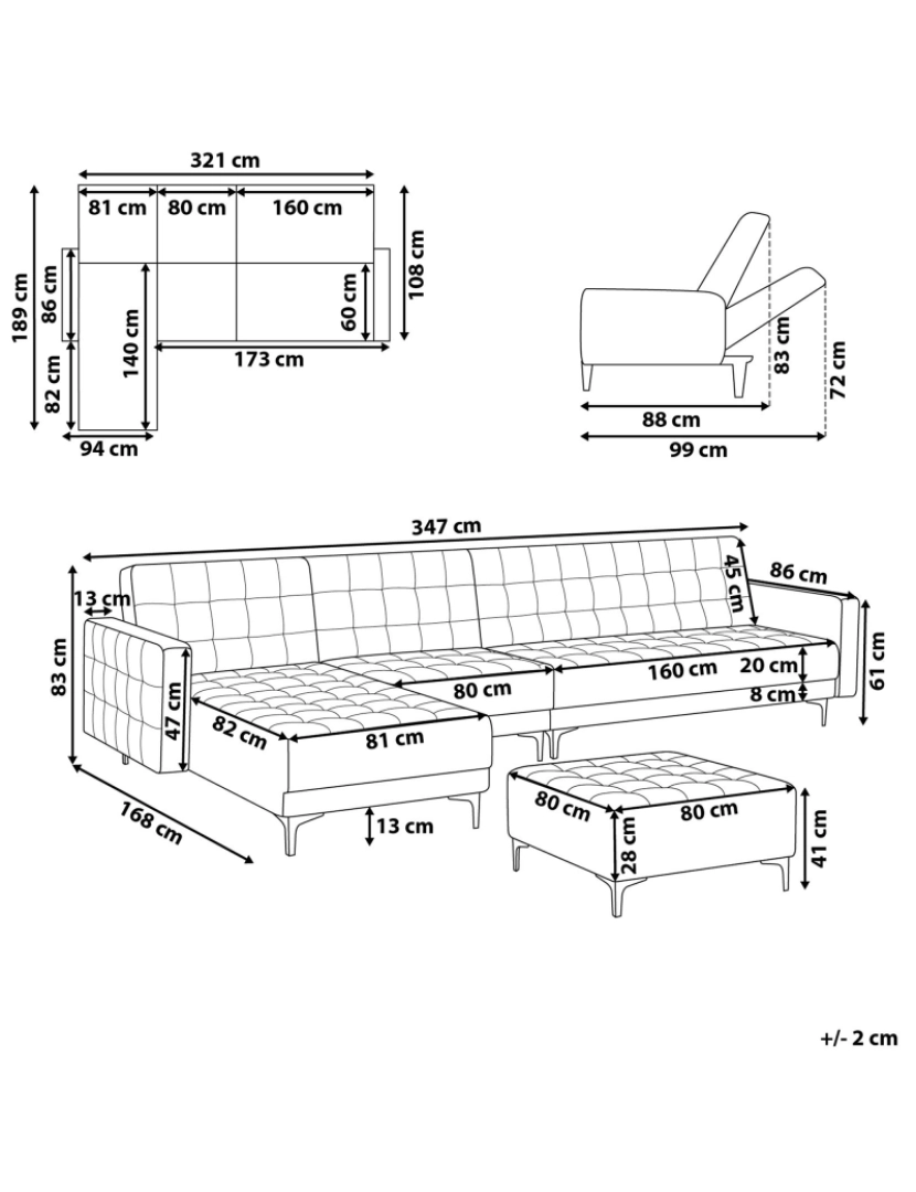 imagem de Sofá-cama de canto versão à direita de 5 lugares com repousa-pés em pele sintética branca ABERDEEN1