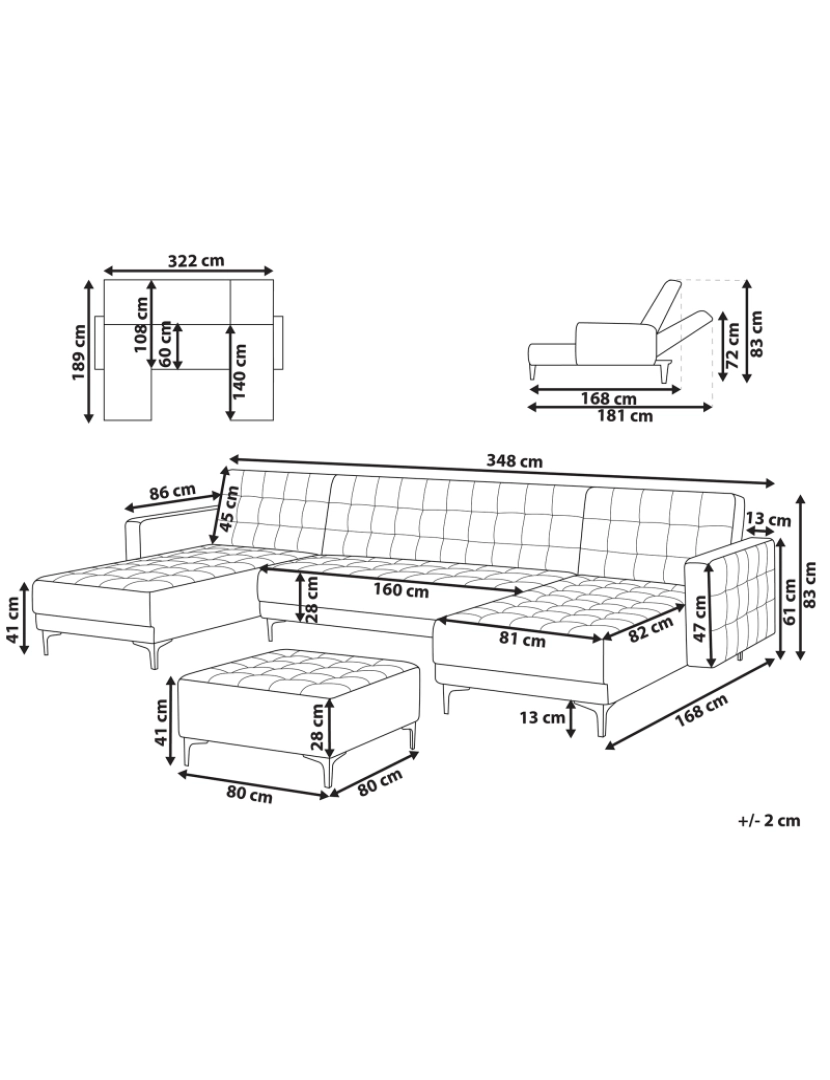 imagem de Sofá-cama em forma de U de 5 lugares com repousa-pés em pele sintética branca ABERDEEN1