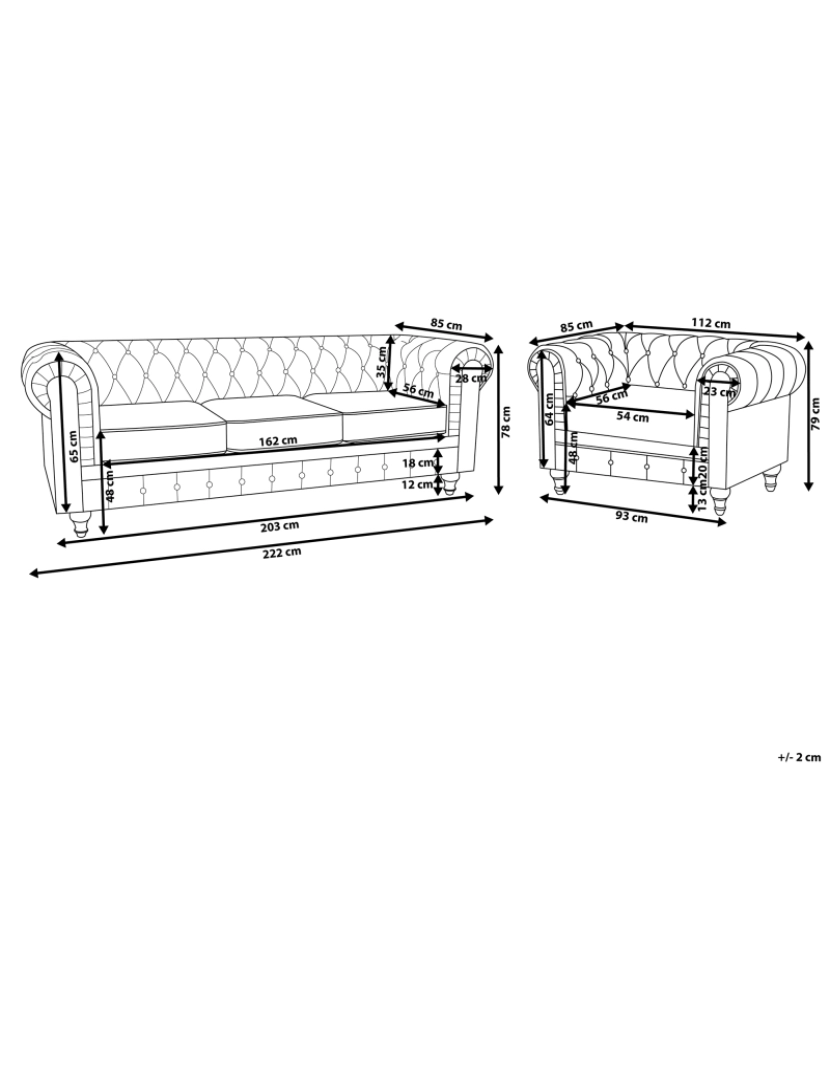 Beliani - Conjunto de sofás com 4 lugares em tecido creme CHESTERFIELD