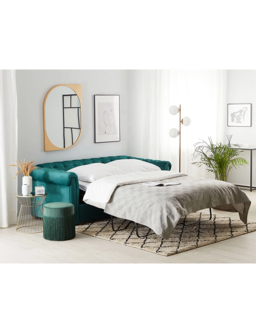 imagem de Sofá-cama de 3 lugares em veludo verde esmeralda CHESTERFIELD2