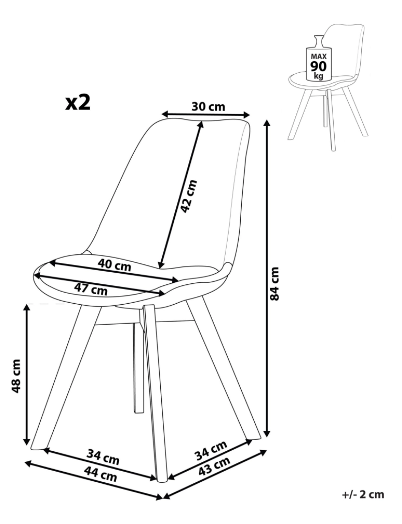 Beliani - Cadeira de refeição Conjunto de 2 Veludo Cinzento DAKOTA