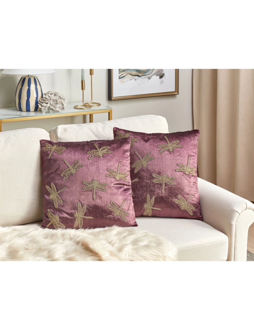 imagem de Conjunto de 2 almofadas Bordado Veludo Violeta DAYLILY 45 x 45 cm2