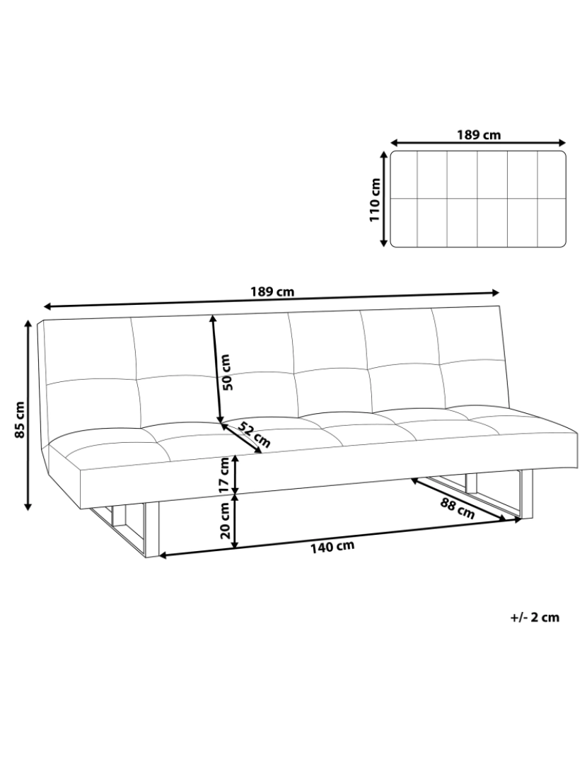 imagem de Sofá-cama de 3 lugares em pele sintética castanha 189 cm DERBY2