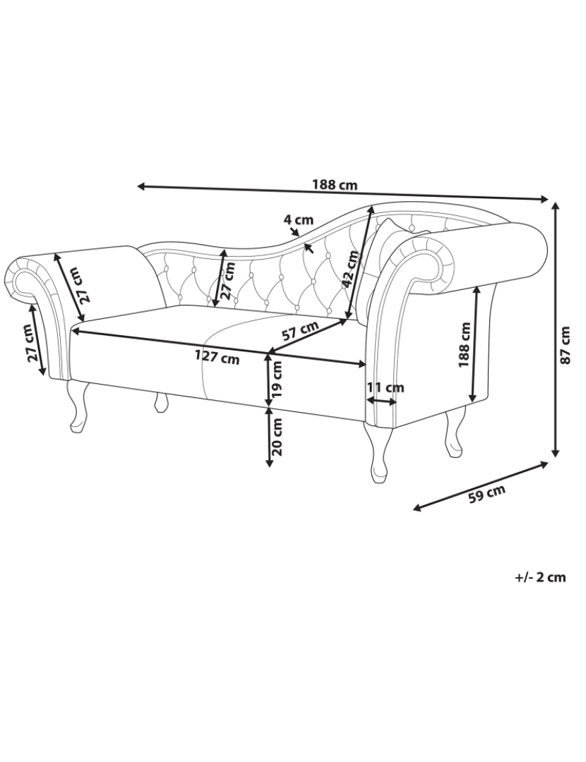 imagem de Chaise-longue em pele sintética branca com apoio à direita LATTES3