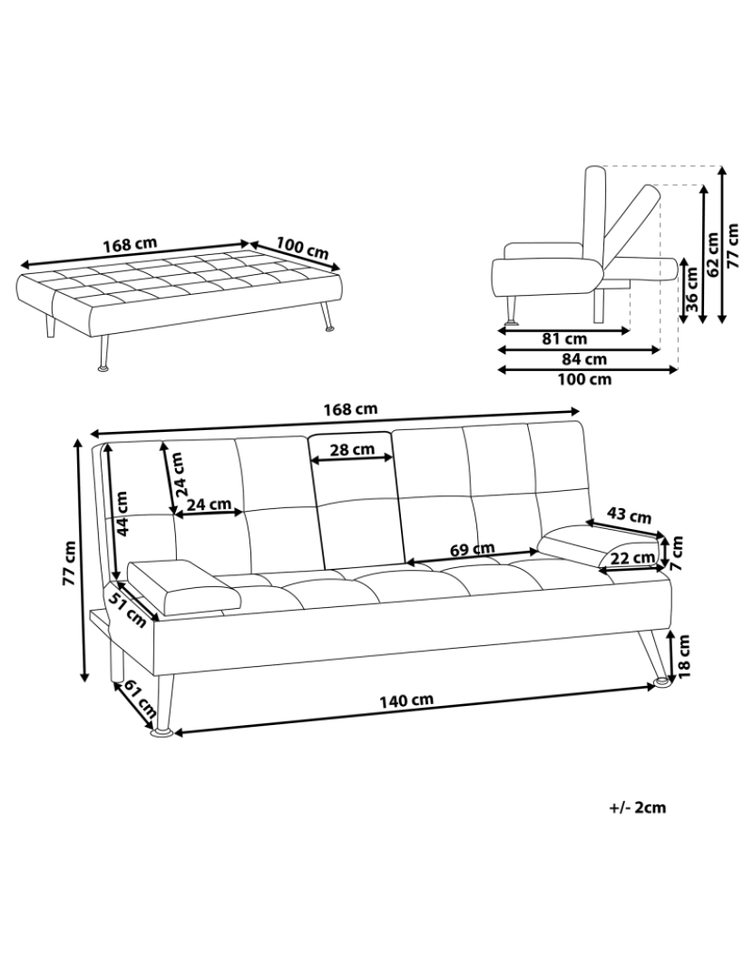 imagem de Sofá-cama de 3 lugares em pele sintética preta ROXEN2