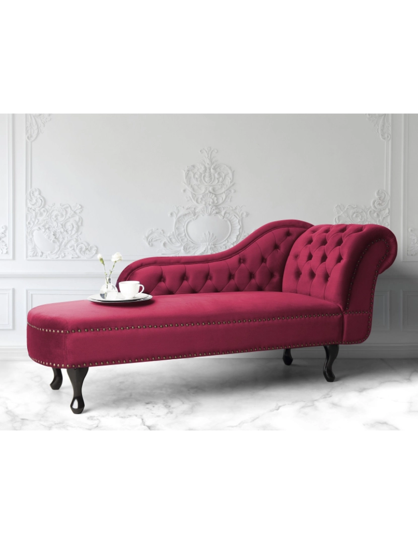 Beliani - Chaise-longue à direita em veludo vermelho escuro NIMES