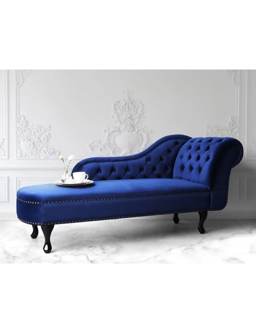 Beliani - Chaise-longue à direita em veludo azul escuro NIMES